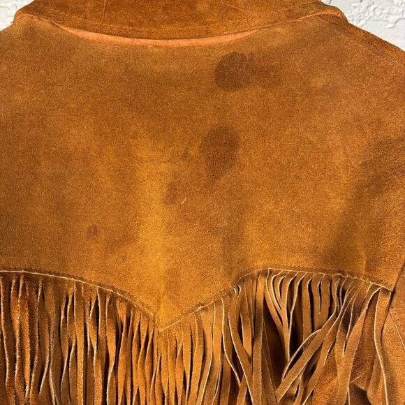 Vintage 1960s Leather Fringe J Sully Western Hippie Sz 16 Coat - Picture 7 of 7